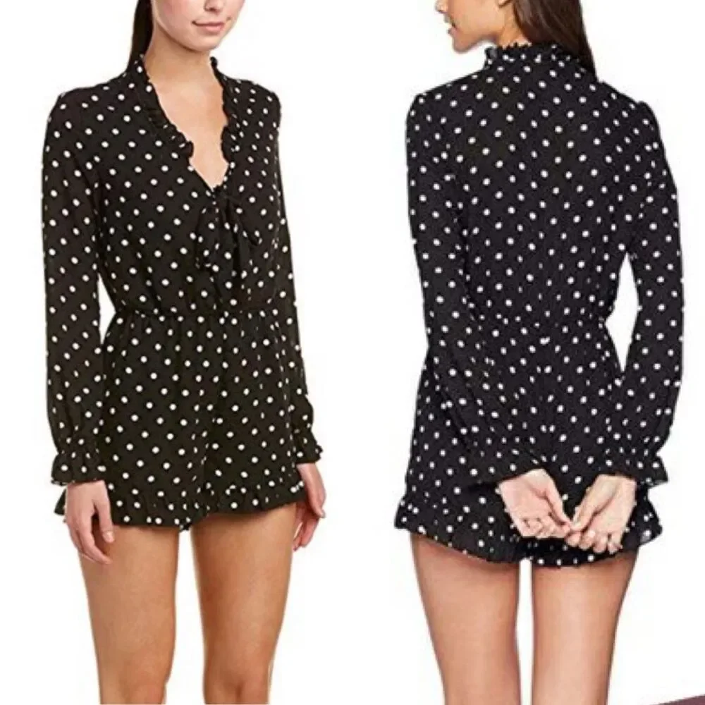 Romeo & Juliet Romper Black White Dot Print Ruffles S
